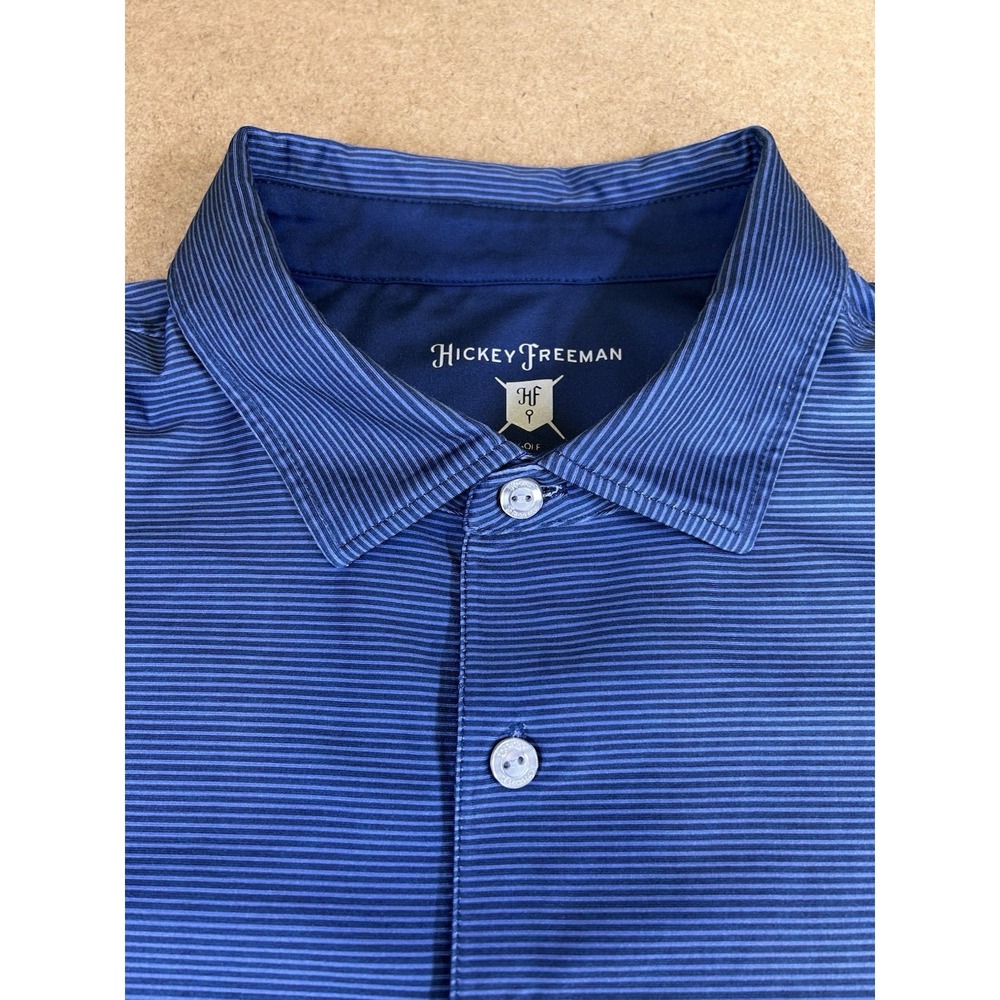 Hickey Freeman Long Sleeve Golf Polo Mens Large Blue Striped Stretch Performance